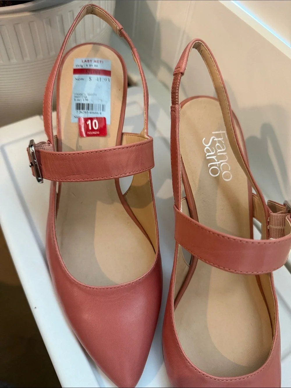 Franco Sarto Pink leather Slingback Pointed-Toe Low Block Heels
